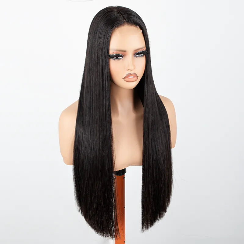 Perruque en cheveux humains lisses avec dentelle frontale transparente 13x4 
