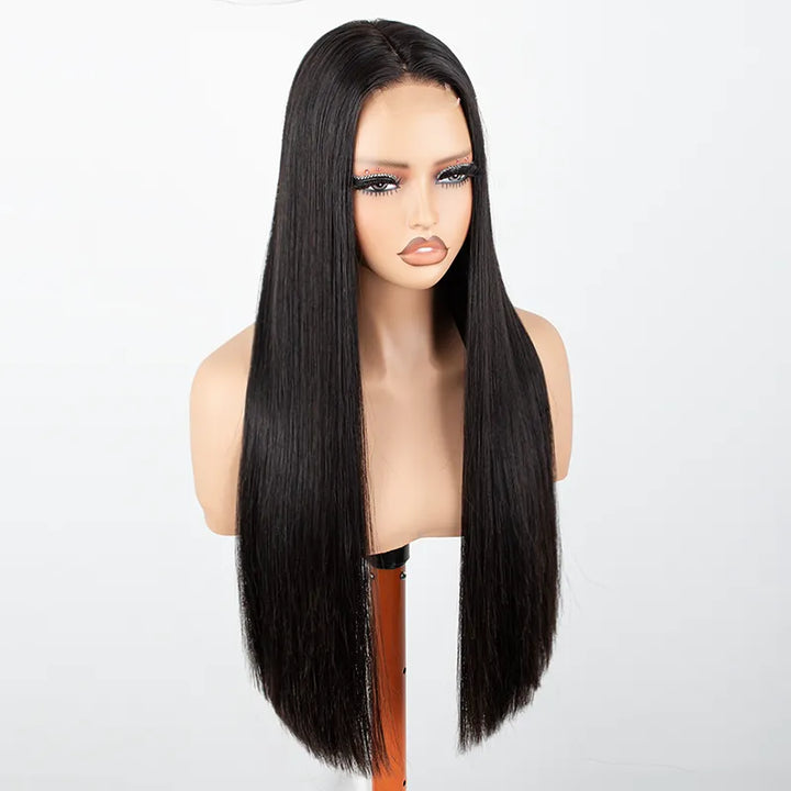 Perruque en cheveux humains lisses avec dentelle frontale transparente 13x4 