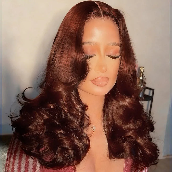 Perruque Lace Front 13x4 Ocean Wave Cheveux bruns rougeâtres 