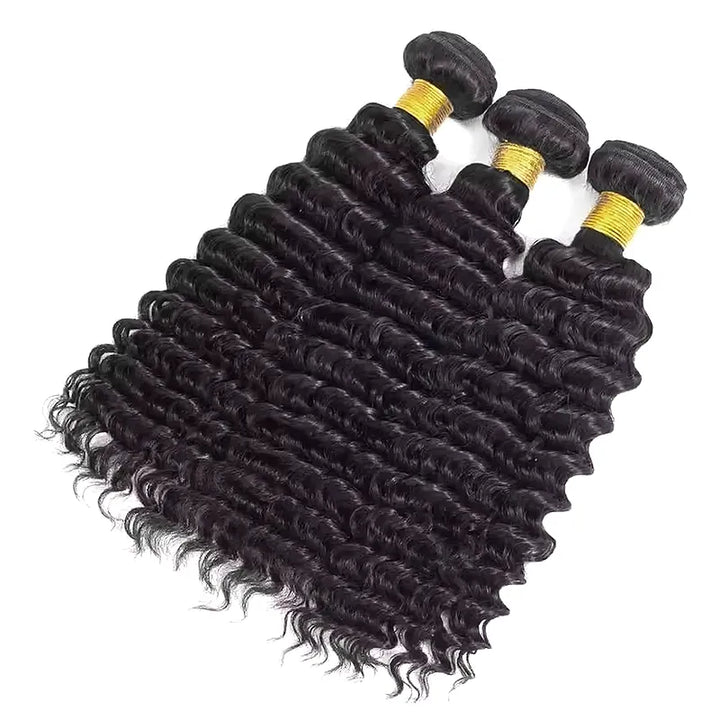 Lot de 3 mèches de cheveux ondulés profonds avec fermeture en dentelle transparente 4x4 