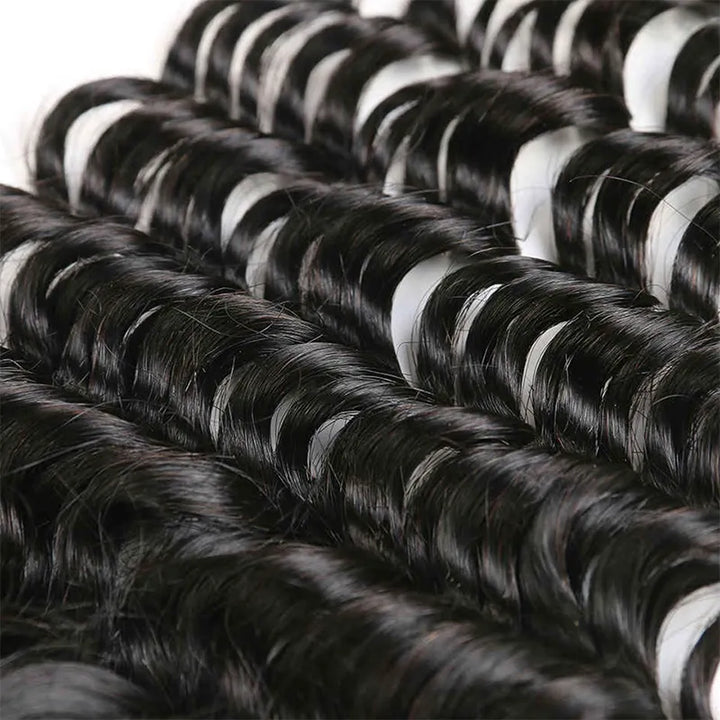 Lot de 3 mèches de cheveux ondulés profonds avec fermeture en dentelle transparente 4x4 