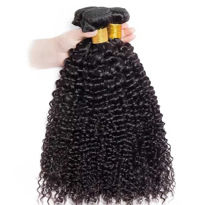 3 paquetes con cierre de encaje transparente 4x4 de cabello humano rizado Jerry 