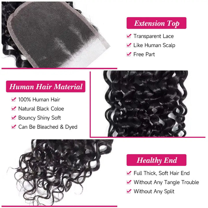 3 paquetes con cierre de encaje transparente 4x4 de cabello humano rizado Jerry 