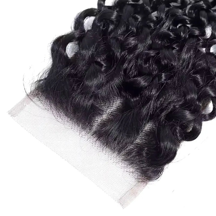 3 paquetes con cierre de encaje transparente 4x4 de cabello humano rizado Jerry 
