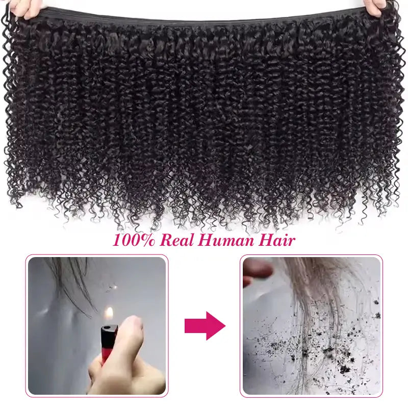 3 paquetes con cierre de encaje transparente 4x4 de cabello humano rizado Jerry 