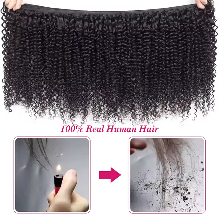 3 paquetes con cierre de encaje transparente 4x4 de cabello humano rizado Jerry 