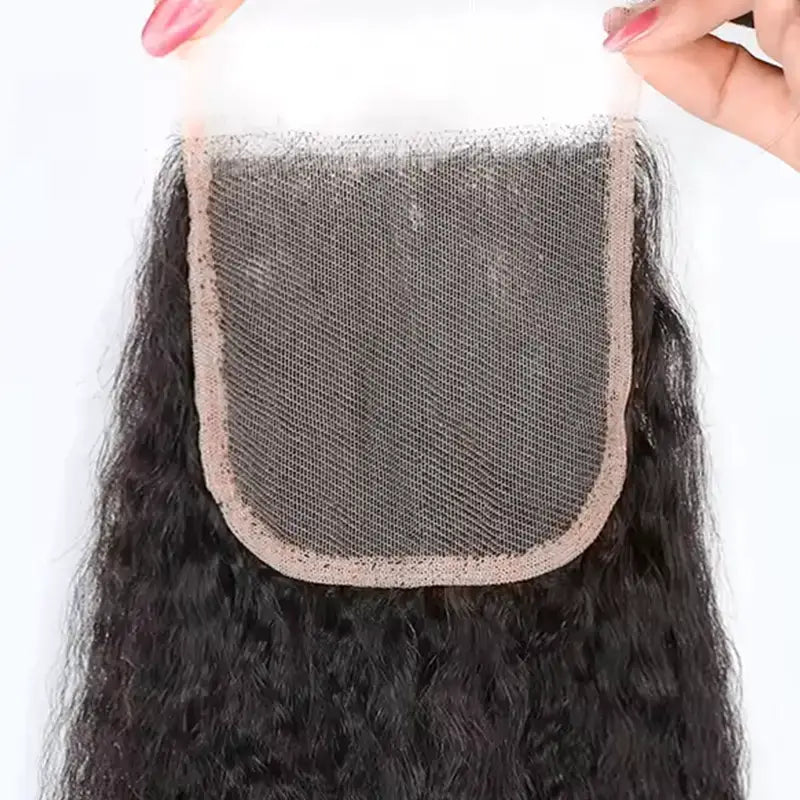 3 paquetes con cierre de encaje transparente 4x4, cabello lacio y rizado 