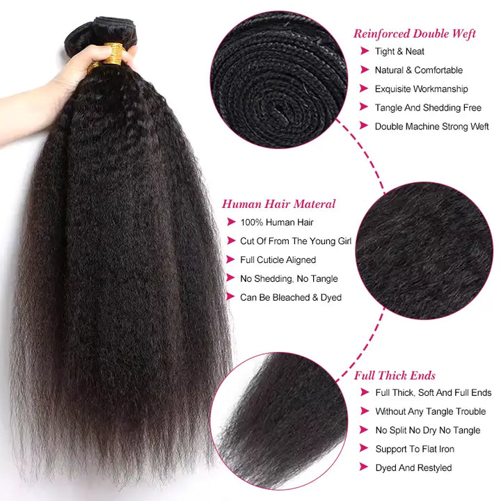 3 paquetes con cierre de encaje transparente 4x4, cabello lacio y rizado 