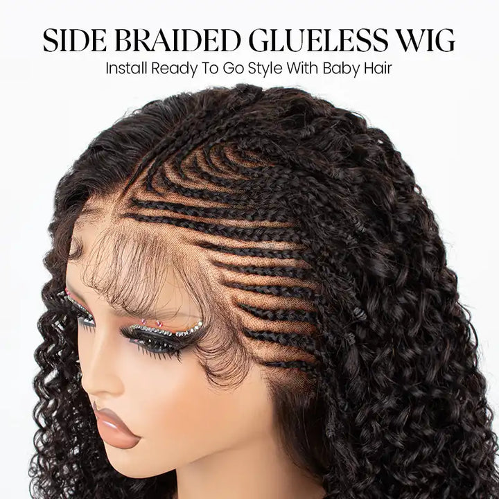 Wear & Go Side-Braided Jerry Curly 13x4 HD Lace Frontal Glueless Human Hair Wig with Baby Hair