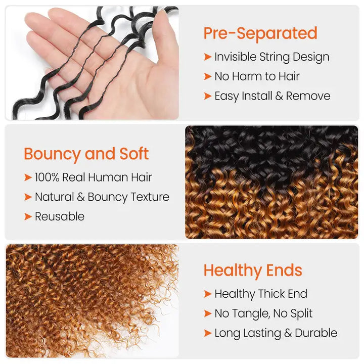 Ombre T1B/30 Curly Feather Crochet Hair Extensions 100% Human Hair