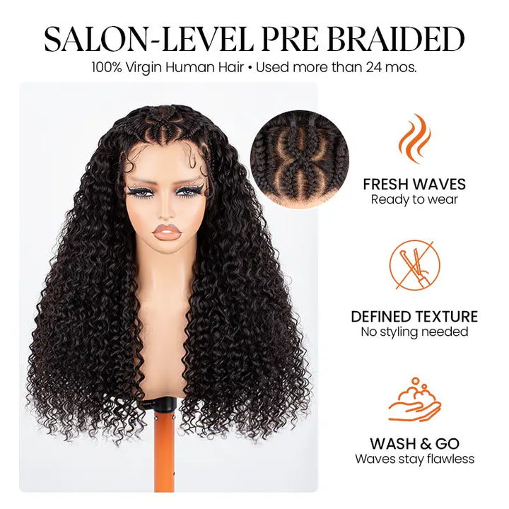13x4 Glueless Pre-Braided Curly Human Hair Wig – Heart & Side Cornrow Styles