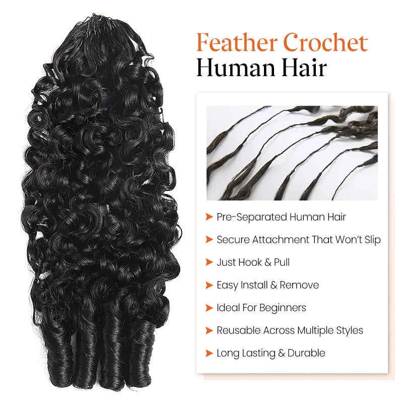 Colored Burmese Curly Feather Crochet Hair Extensions Human Hair