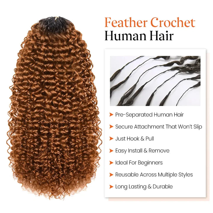 [5 Bundles] Colored Jerry Curly Feather Crochet Human Hair Extensions