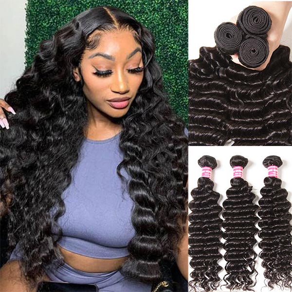 Beliana 3 Bundles Natural Black Deep Wave Human Hair Bundles