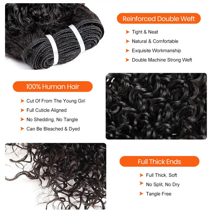 5x5 HD Lace Closure with 3 Bundles Curly Human Hair Weave Extensions