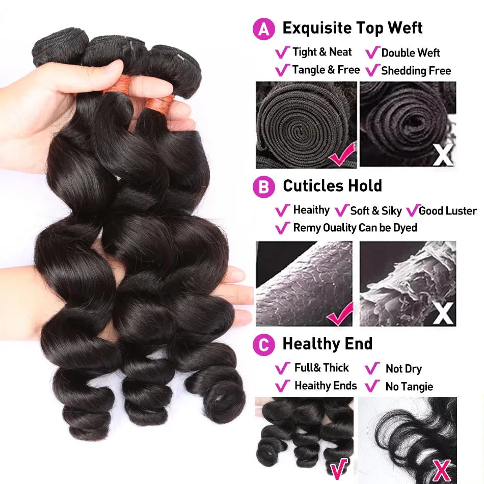 10A Loose Wave Virgin Hair Weave Bundles 3Piece/pack Unprocessed Human Hair Extension