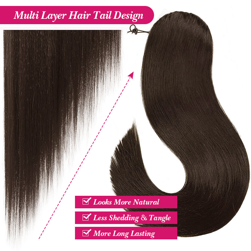 Extensión de cabello humano con cola de caballo recta y rizada con cordón para mujeres 