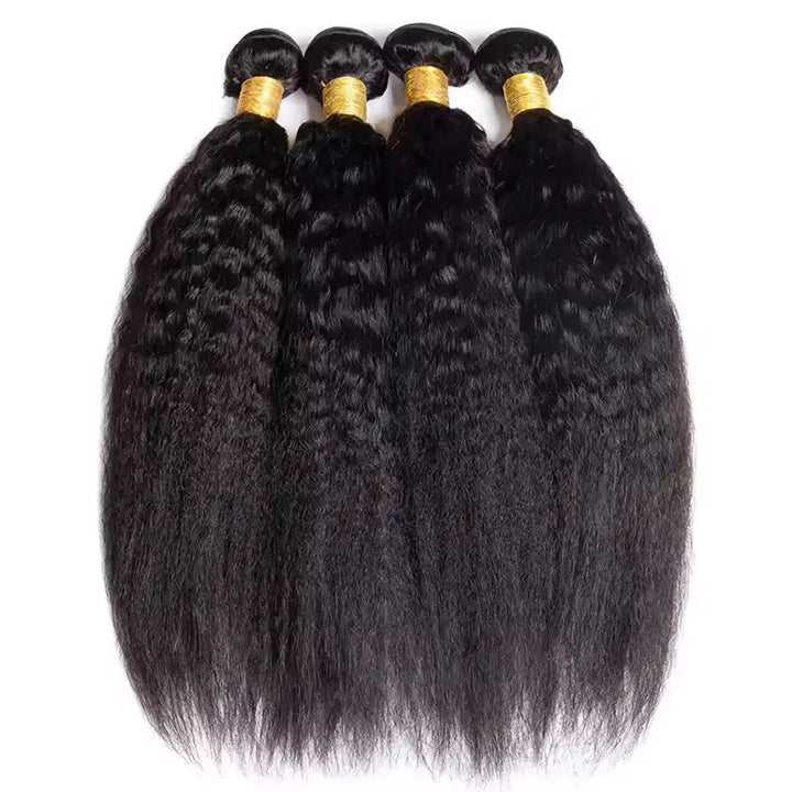 Lot de 4 tissages de cheveux humains crépus et lisses, couleur naturelle 