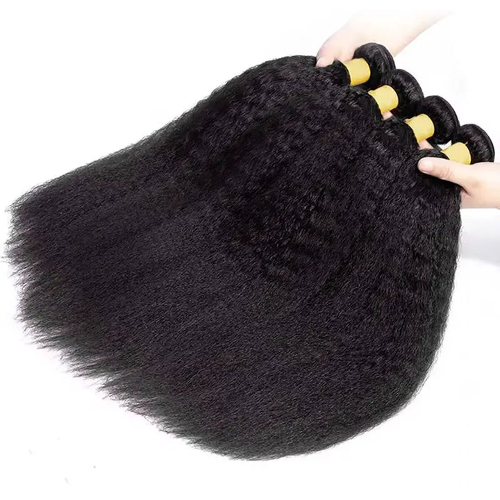 Lot de 4 tissages de cheveux humains crépus et lisses, couleur naturelle 