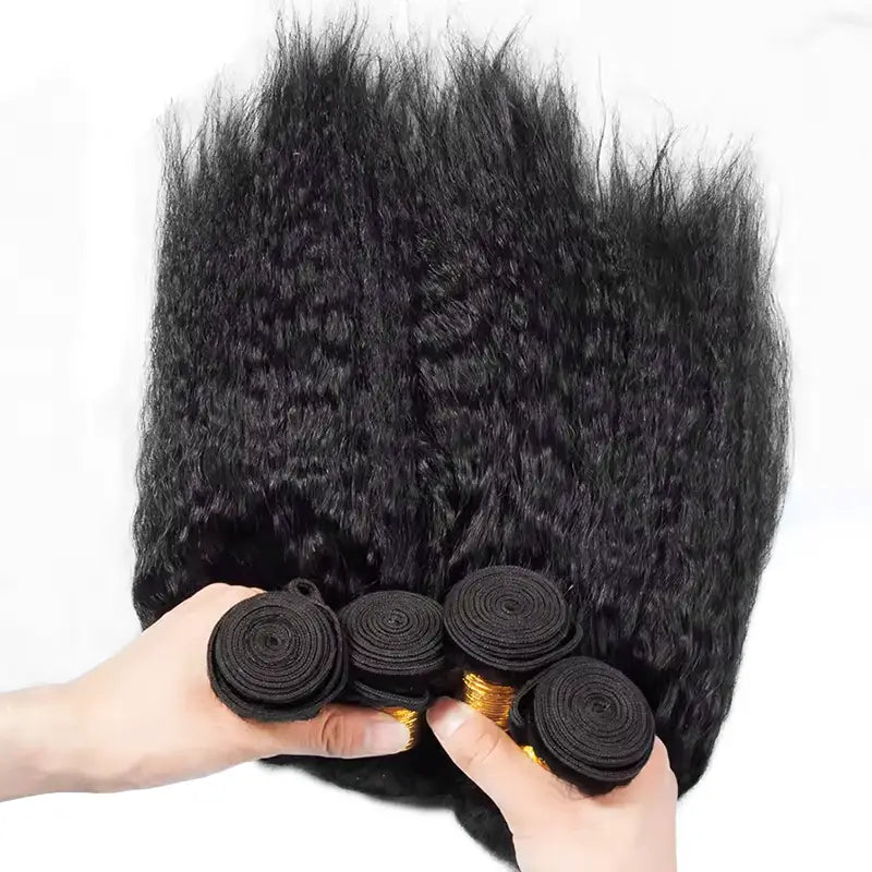 Lot de 4 tissages de cheveux humains crépus et lisses, couleur naturelle 