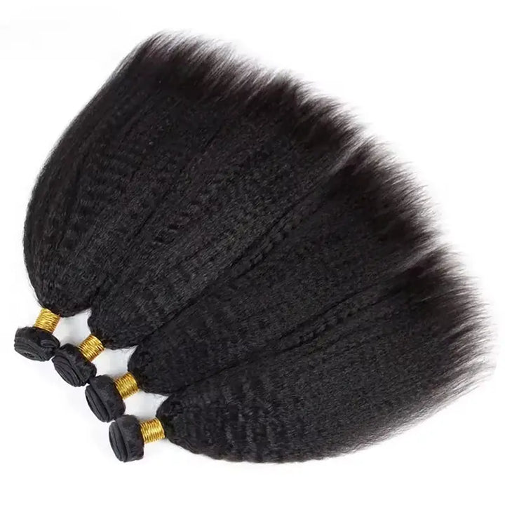 Lot de 4 tissages de cheveux humains crépus et lisses, couleur naturelle 