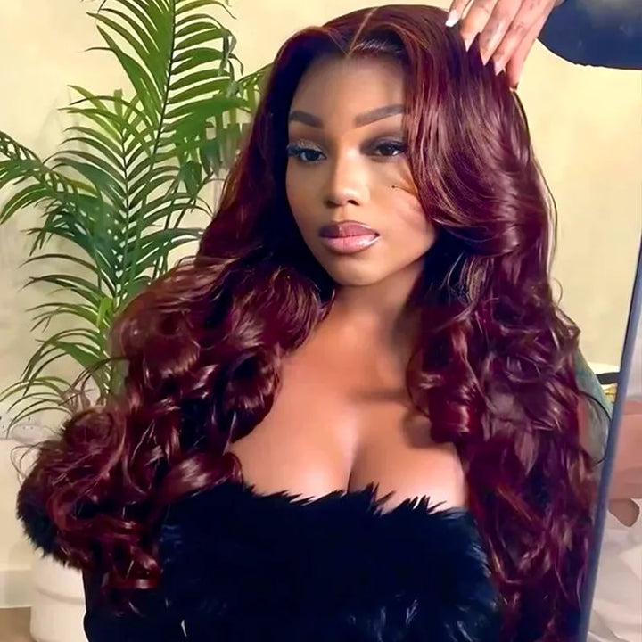 Full Bouncy Curls 3D Body Wave, Dark 99J 13x4 Lace Front Wig, Pre-Plucked