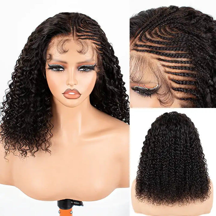 Wear & Go Side-Braided Jerry Curly 13x4 HD Lace Frontal Glueless Human Hair Wig with Baby Hair