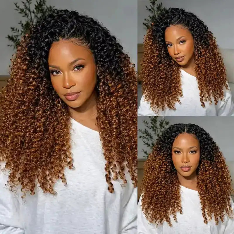 Ombre T1B/30 Curly Feather Crochet Hair Extensions 100% Human Hair