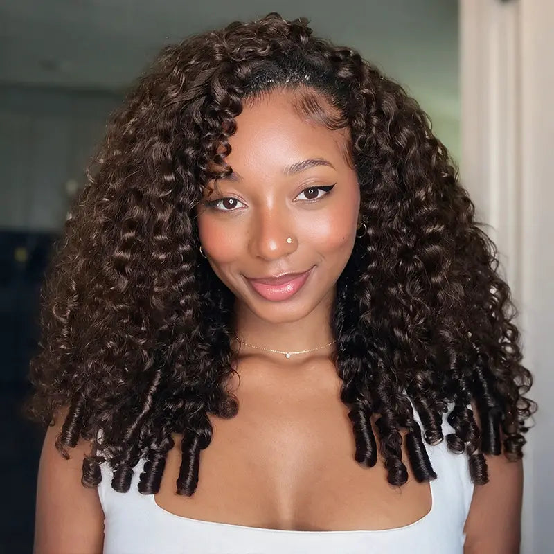 Burmese Curly Half Wig With Drawstring 3 in 1 Glueless Flexible Fit Human Hair Wig