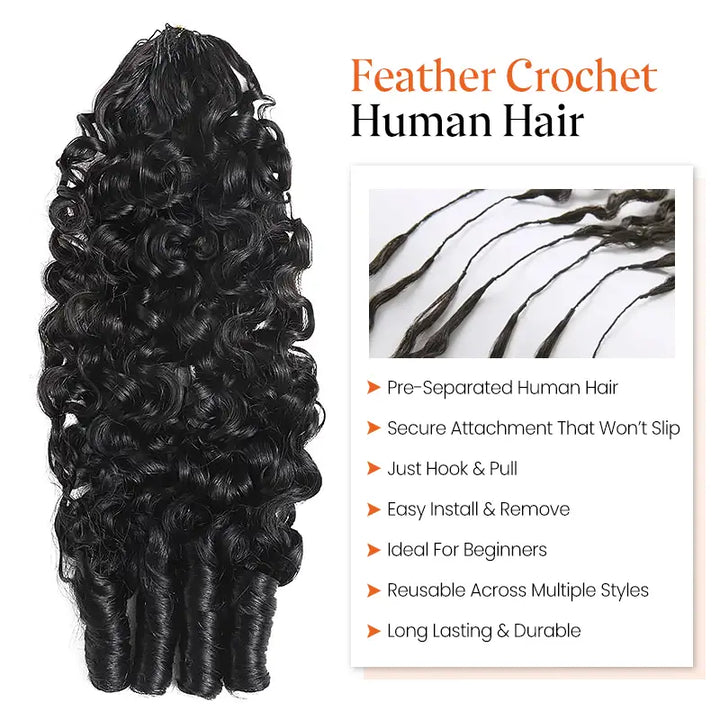 [3 Bundles] Natural Black Burmese Curly Feather Crochet Human Hair Extensions