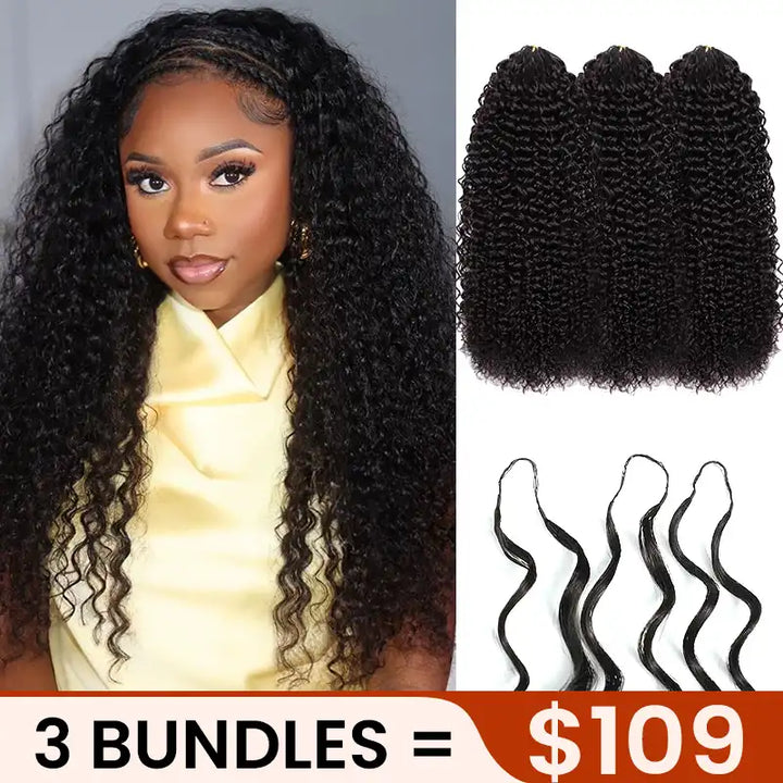 $109 = 3 Bundles | Curly Feather Crochet Human Hair Extensions Pre-Separated Knotless