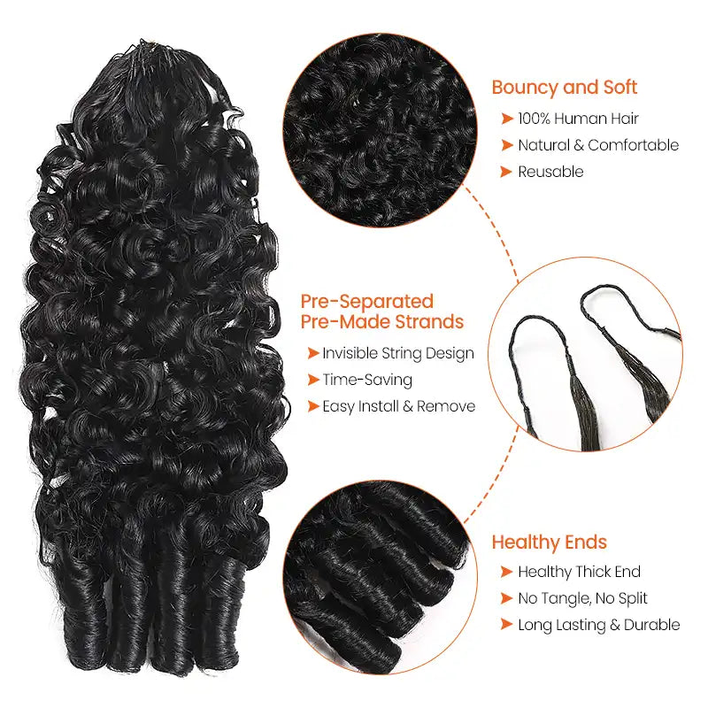 Natural Black Burmese Curly Feather Crochet Hair Extensions Human Hair