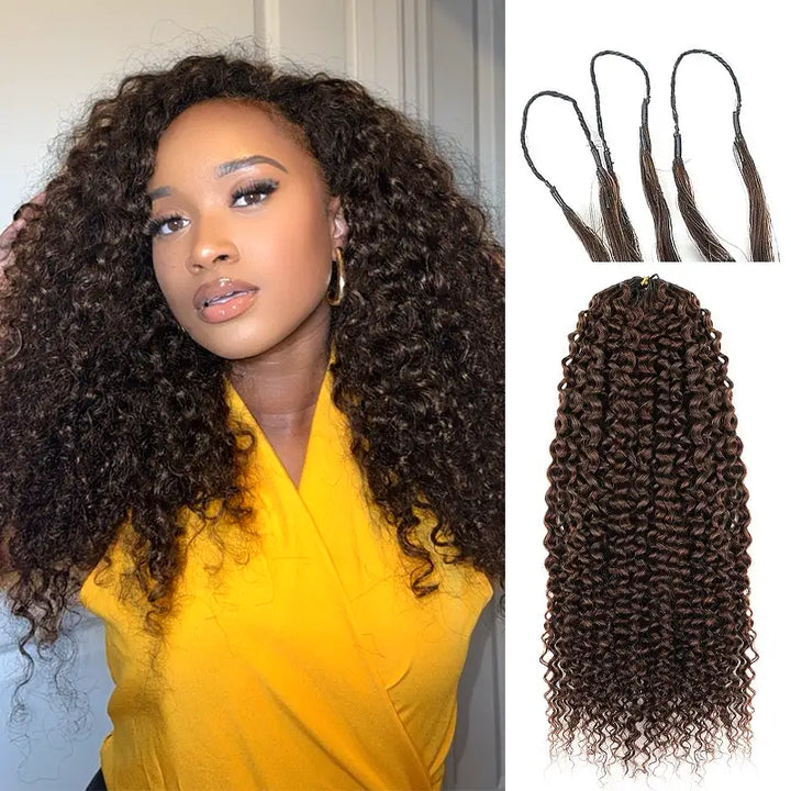 Chocolate Brown Curly Feather Crochet Hair Extensions 100% Human Hair