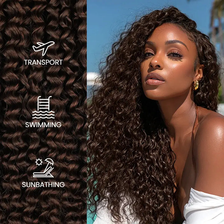 Chocolate Brown Curly Feather Crochet Hair Extensions 100% Human Hair