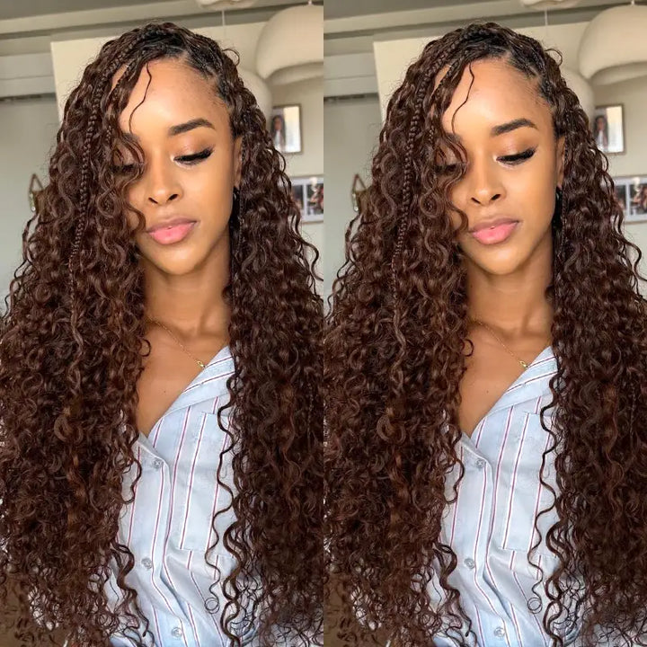 Chocolate Brown Curly Feather Crochet Hair Extensions 100% Human Hair