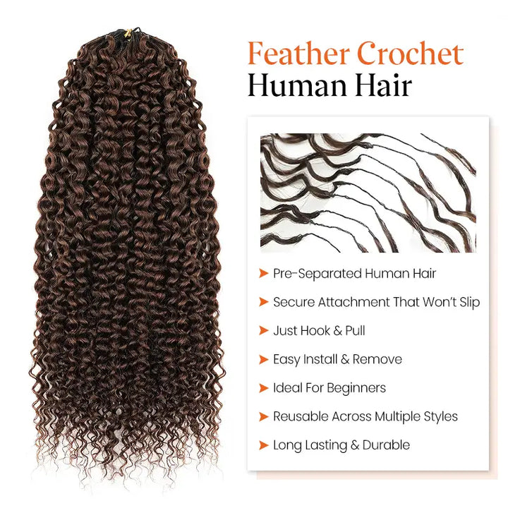 [3 Bundles] Chocolate Brown Jerry Curly Feather Crochet Hair Extensions 100% Human Hair