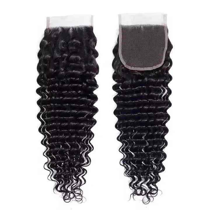 Cheveux humains ondulés profonds avec fermeture en dentelle HD 4x4 