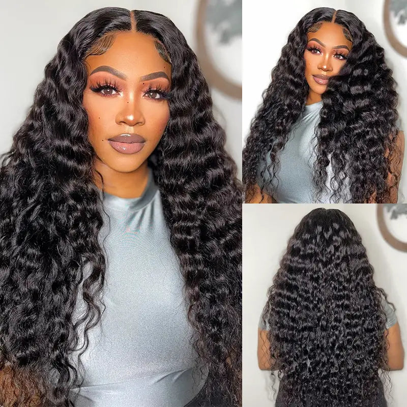 Cheveux humains ondulés profonds avec fermeture en dentelle HD 4x4 