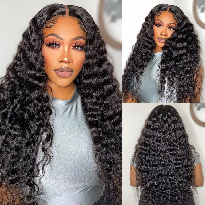 Cheveux humains ondulés profonds avec fermeture en dentelle HD 4x4 