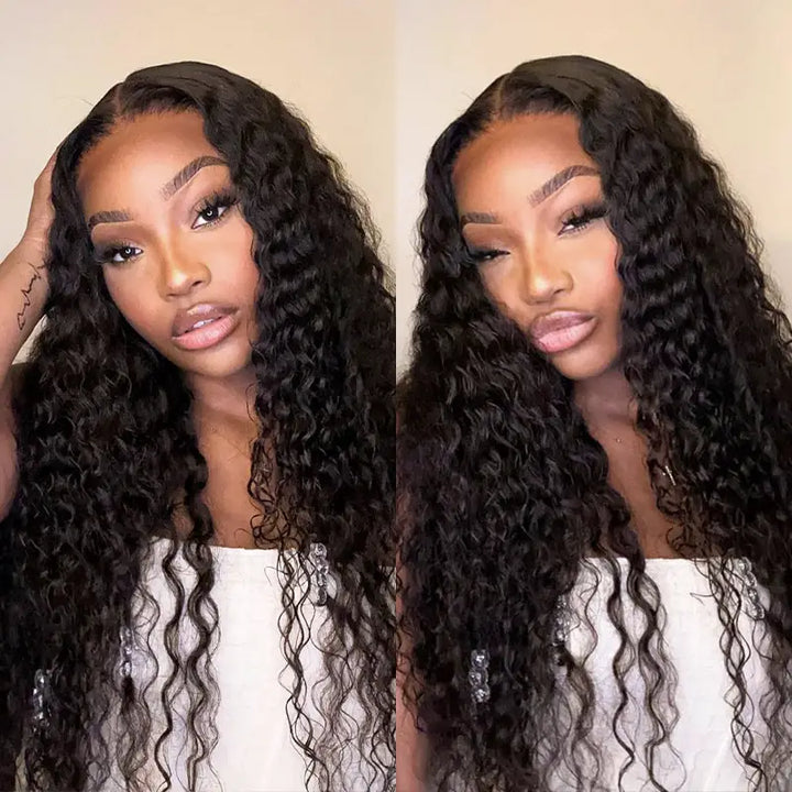 Cheveux humains ondulés profonds avec fermeture en dentelle HD 4x4 