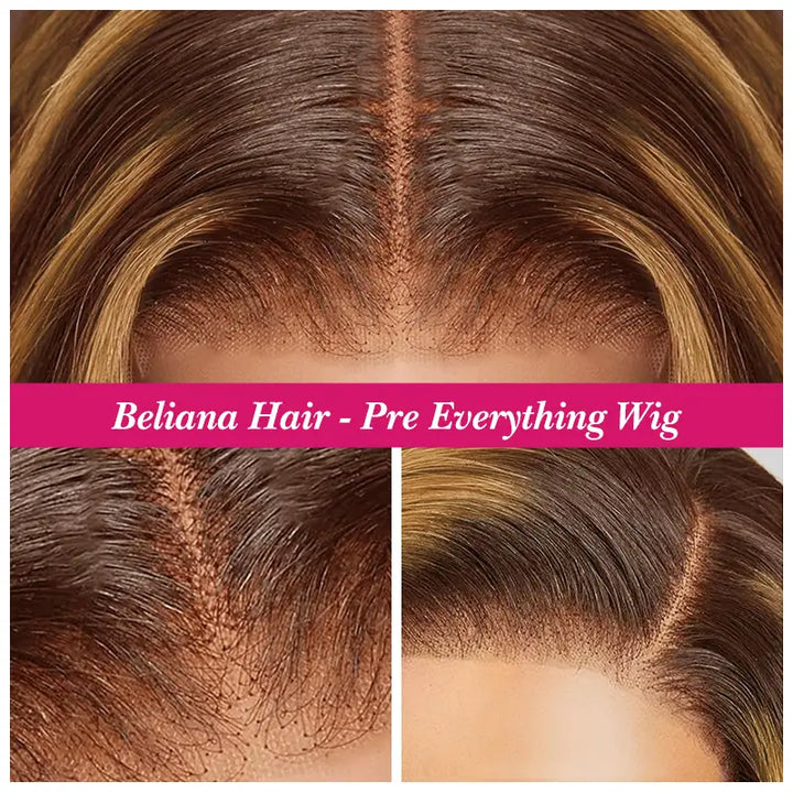 4x4 Highlight Brown Body Wave Wig, Pre-Cut, Glueless Wear & Go Style