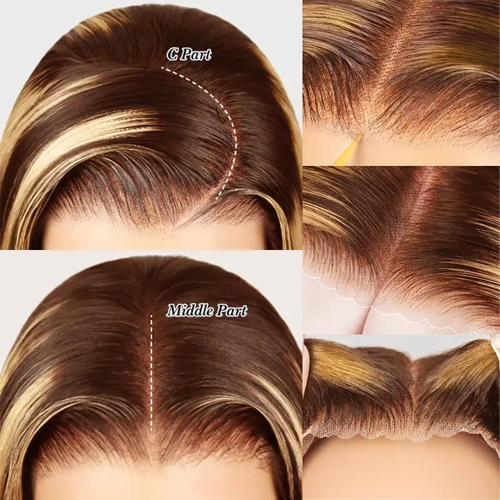 4x4 Highlight Brown Body Wave Wig, Pre-Cut, Glueless Wear & Go Style