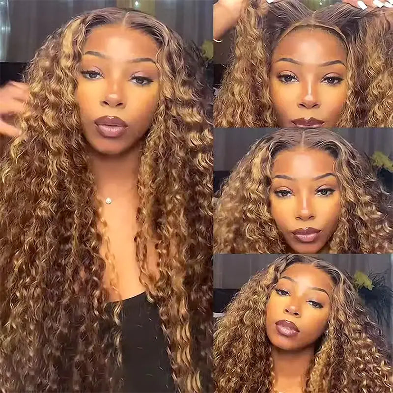 4x4 Jerry Curly Wig with Piano Highlights, No Glue Needed, Wear & Go
