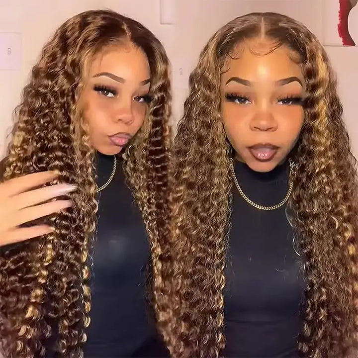 4x4 Jerry Curly Wig with Piano Highlights, No Glue Needed, Wear & Go