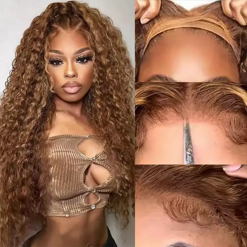 4x4 Jerry Curly Wig with Piano Highlights, No Glue Needed, Wear & Go