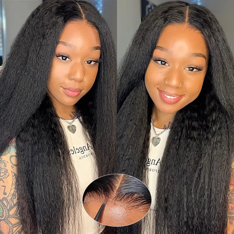 4x4 Kinky Straight Wear & Go Wig Glueless Human Hair Pre-Cut