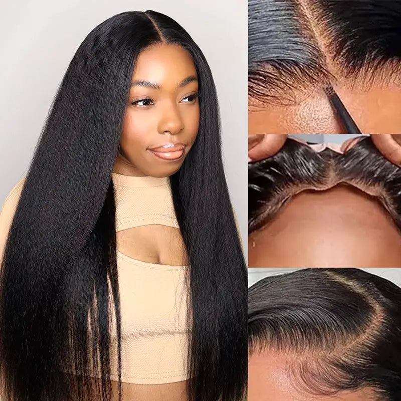 4x4 Kinky Straight Wear & Go Wig Glueless Human Hair Pre-Cut