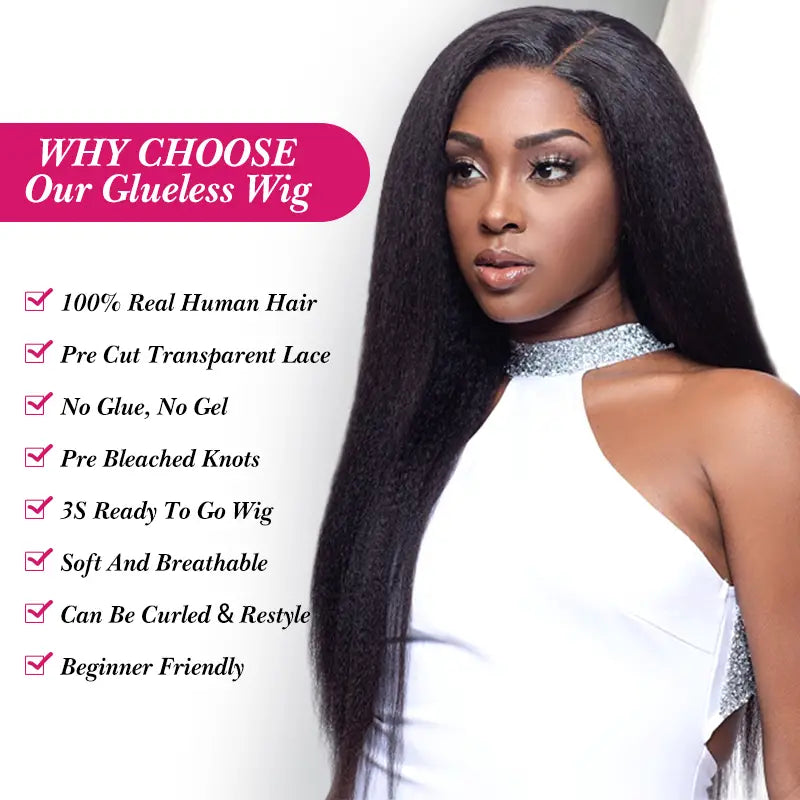 4x4 Kinky Straight Wear & Go Wig Glueless Human Hair Pre-Cut