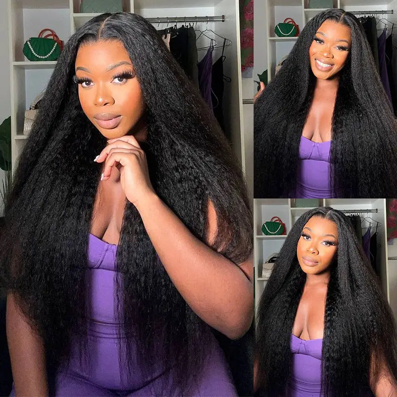 4x4 Kinky Straight Wear & Go Wig Glueless Human Hair Pre-Cut