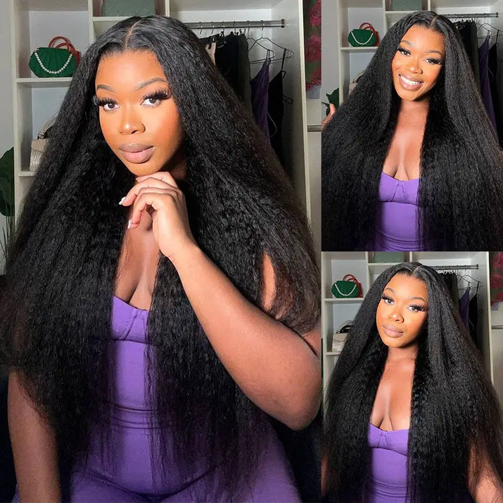 4x4 Kinky Straight Wear & Go Wig Glueless Human Hair Pre-Cut